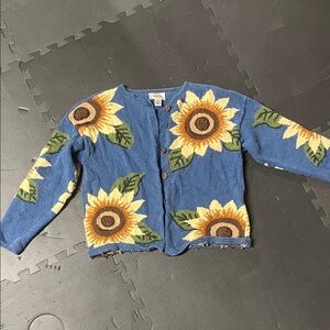 Talbots Blue Floral Knit Cardigan